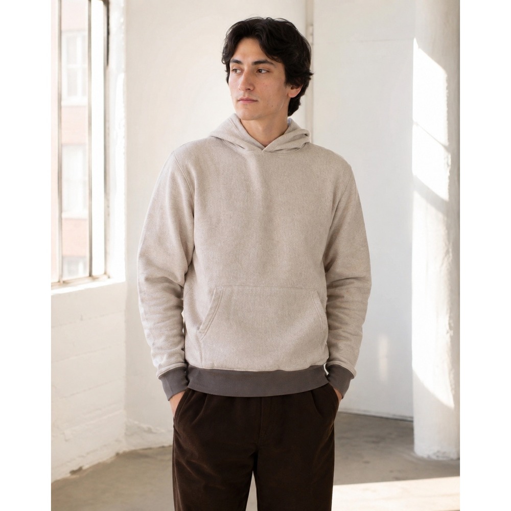 Knickerbocker Mens Pullover Hoodie Beige Tan 100% Cotton Made in Portugal Small